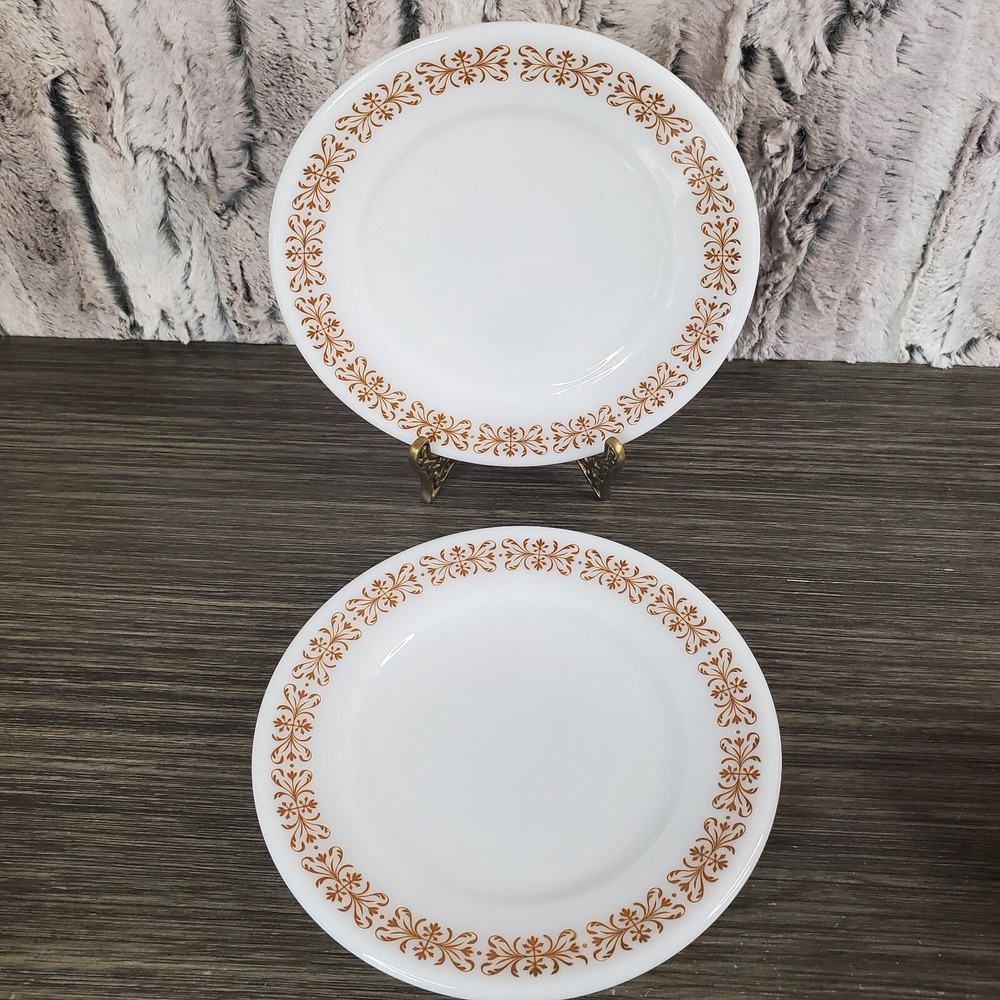 Set Of 2 Pyrex Copper Filigree Bread And Butter Side Plates - 6 3/4" Diameter